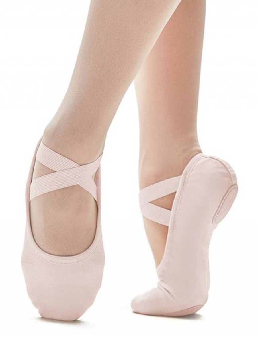 Zapatillas de ballet de media punta color piel en lona stretch+bandas  elásticas